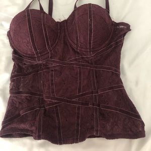 Burgundy see through zip corsette.